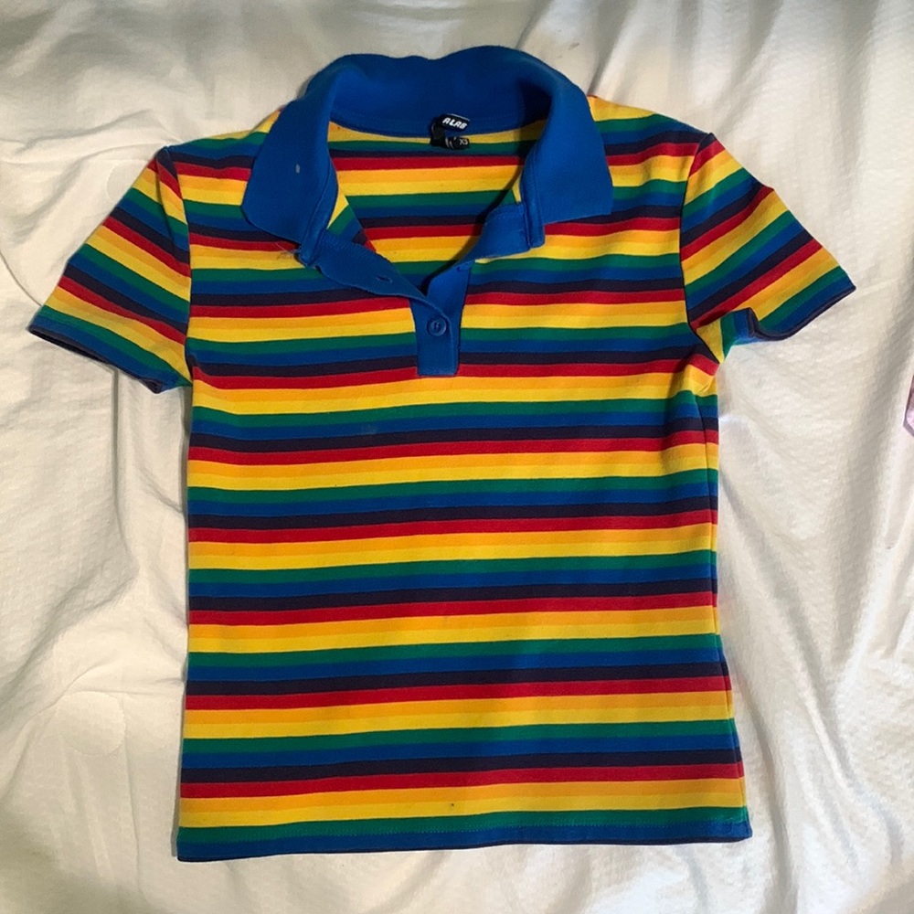 A-Lab Rainbow Striped Tee with Collar